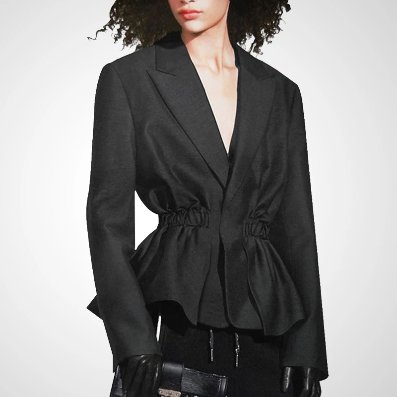 2025秋装时尚小西装女收腰修身显瘦气质休闲西服外套黑色OL职业潮