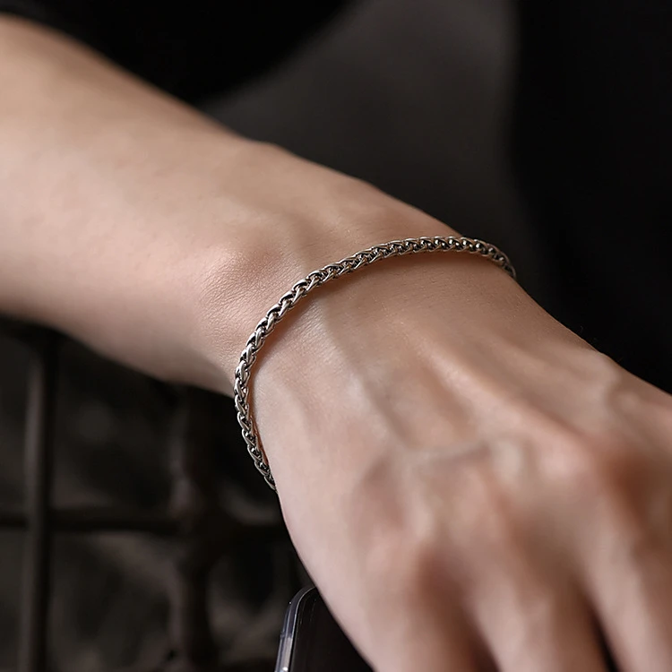 925银手链 S925纯银【手工龙骨手链】3mm麻花潮款复古男生简约手链