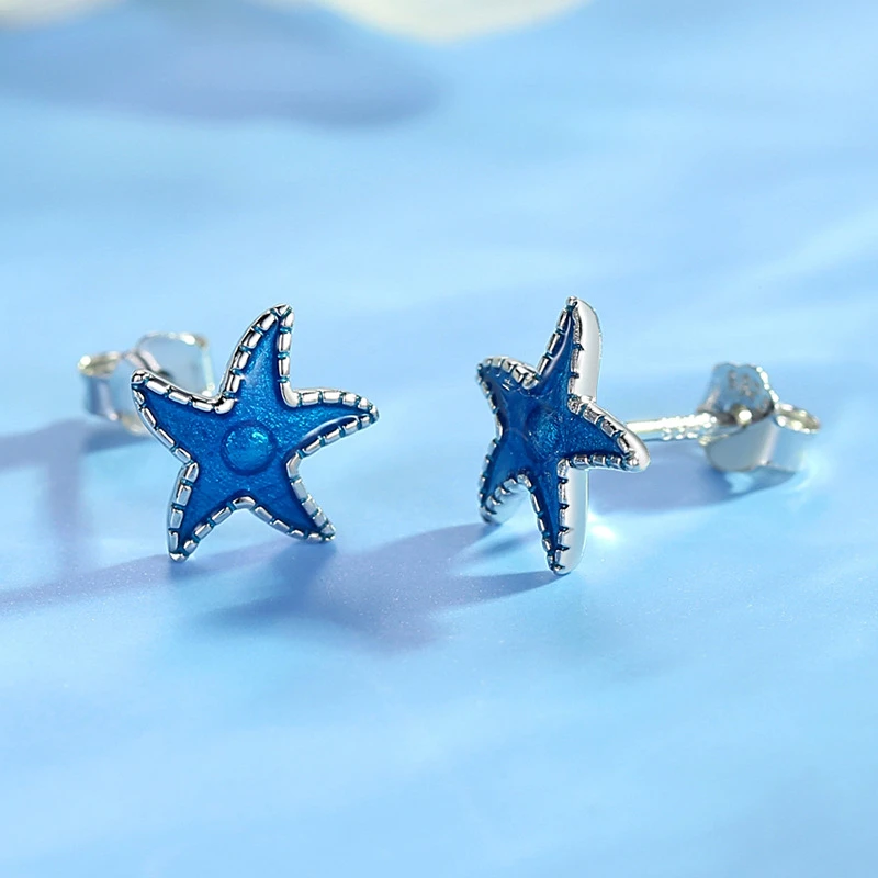 925银耳饰 纯银【海星蓝耳钉】轻奢时尚气质简约可爱迷你海星耳饰