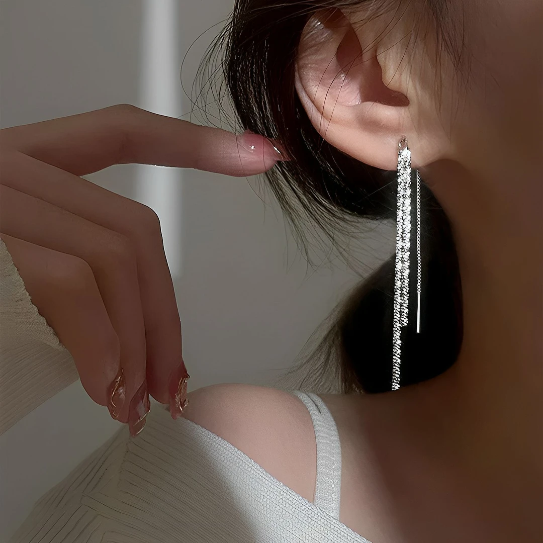 925银耳饰 s925银【满天星】百搭小众波光粼粼流苏耳环长款耳线耳饰