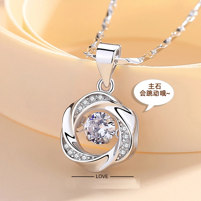 坠链均足银合成锆石 s999纯银【跳动玫瑰】百搭轻奢不掉色项链女款
