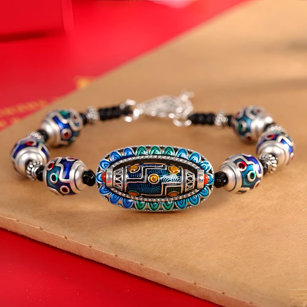 925银珐琅手链 纯银【九眼珠珠】国风定制款珐琅彩精工可转动手链