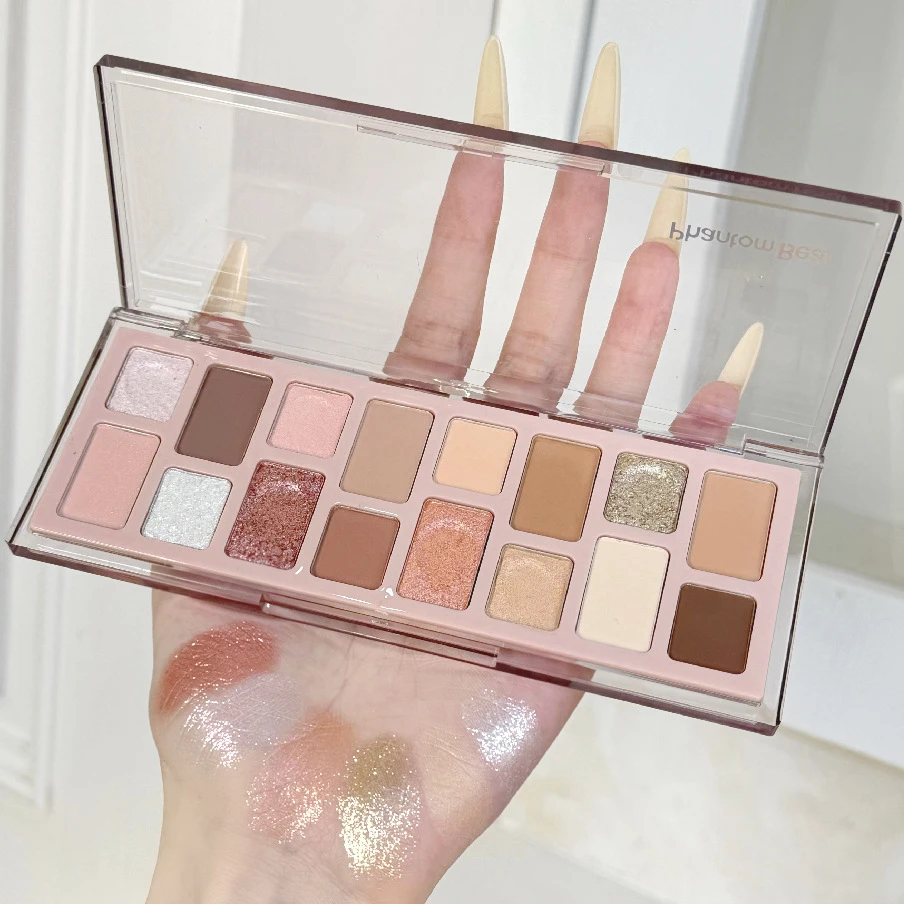 十六色眼影盘珠光哑光碎钻蜜桃橘棕大地色修容高光综合盘易上色