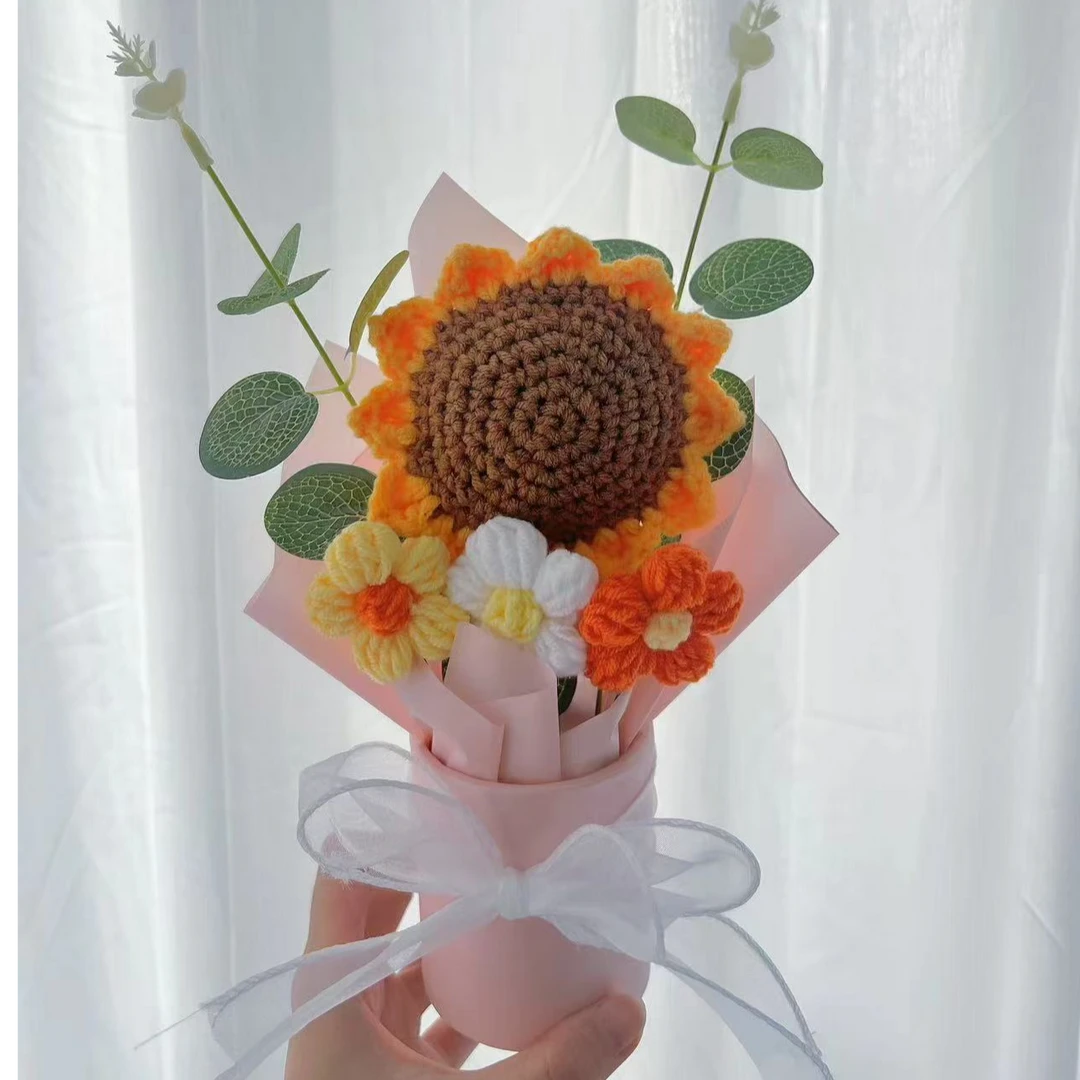成品手工编织钩针向日葵抱抱桶花束教师节送老师礼物