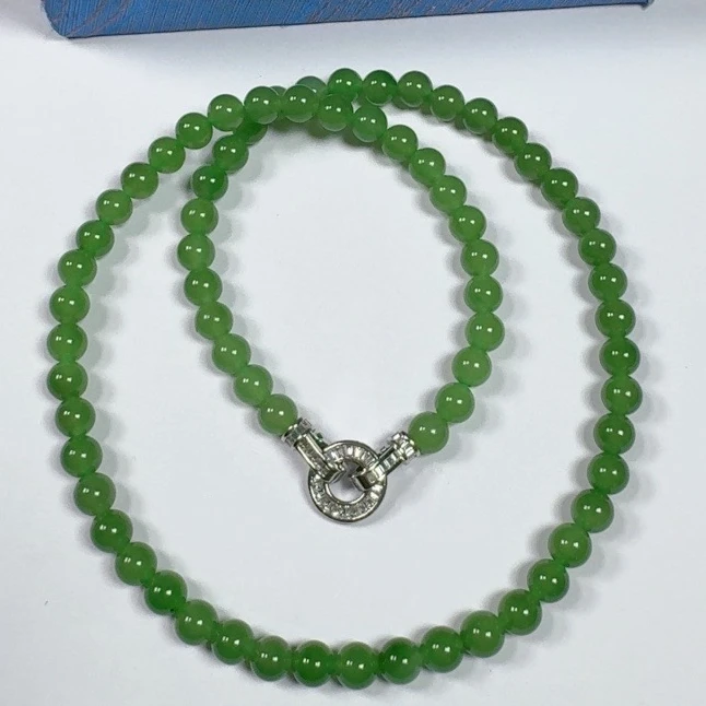 和田玉碧玉冰底苹果绿项链6MM 时尚百搭