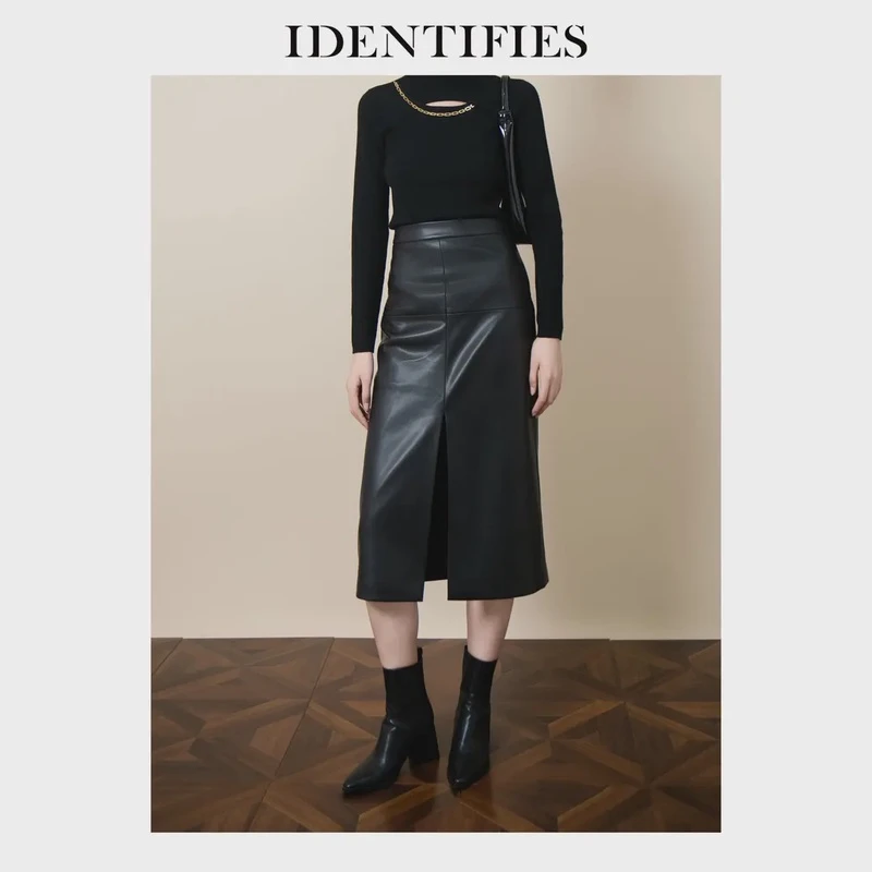 IDENTIFIES/易缔媤秋冬百搭半身皮裙时尚设计款高腰D23116A4004