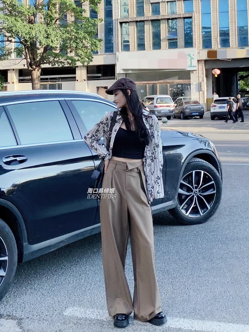 易缔媤/DD13029卡色阔腿裤显瘦高腰气质时尚秋季百搭休闲垂感拖地