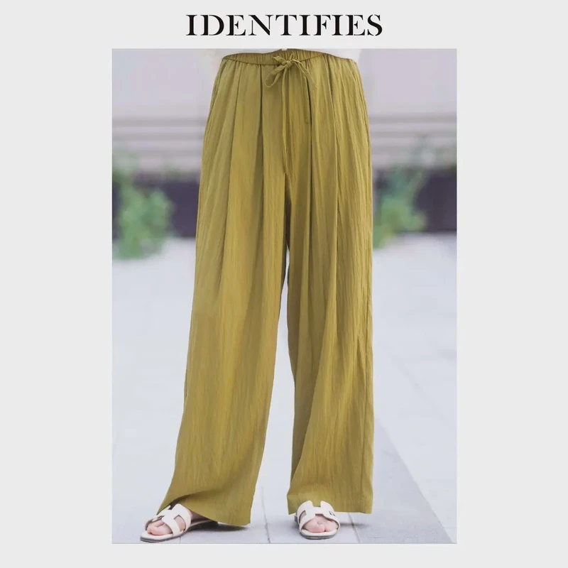 IDENTIFIES/易缔媤A13447显瘦高腰休闲山本裤阔腿裤褶皱凉感百搭