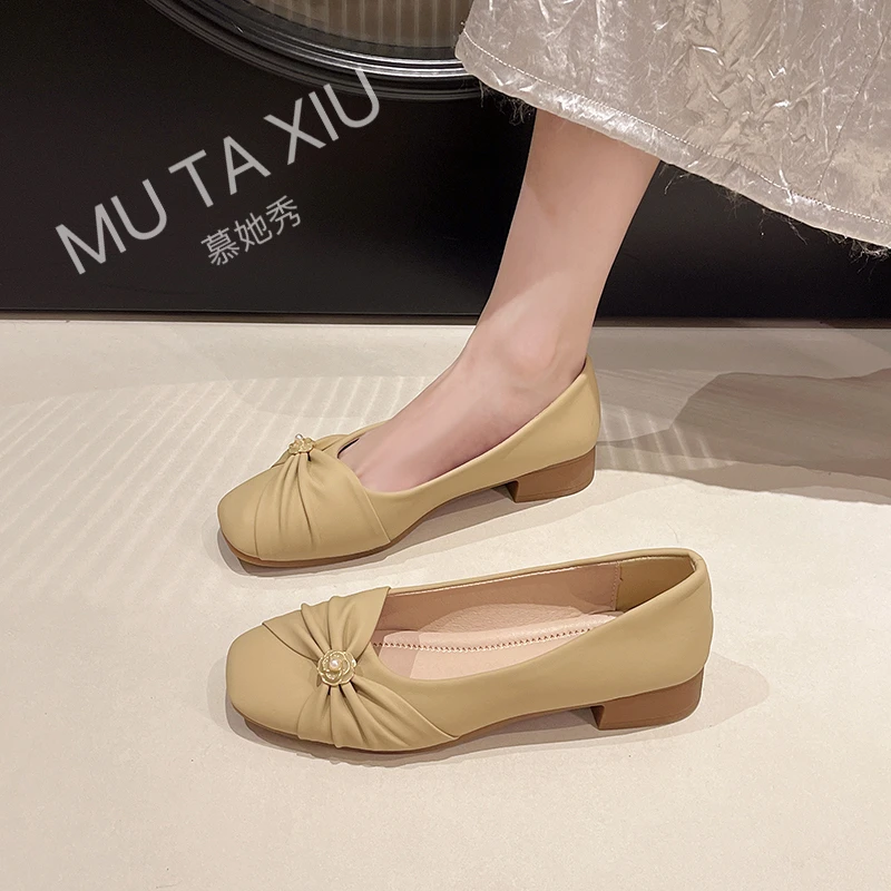慕她秀原创春秋新款单鞋女小香风配裙子四季低跟淑女方头豆豆鞋