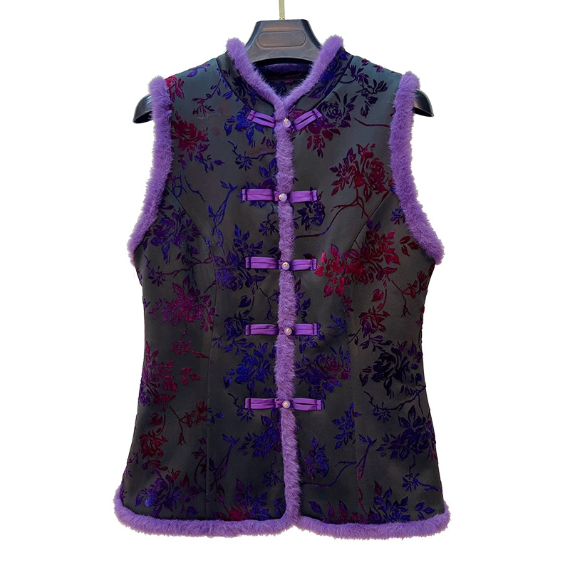 新中式国风提花加棉马夹女2024冬季新品复古改良高级感盘扣坎肩女