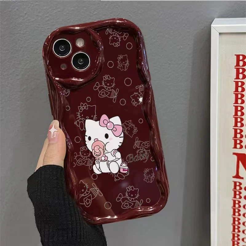 凯蒂猫奶油纹适用于苹果/OPPO/VIVO手机壳卡通波浪纹全包边软防