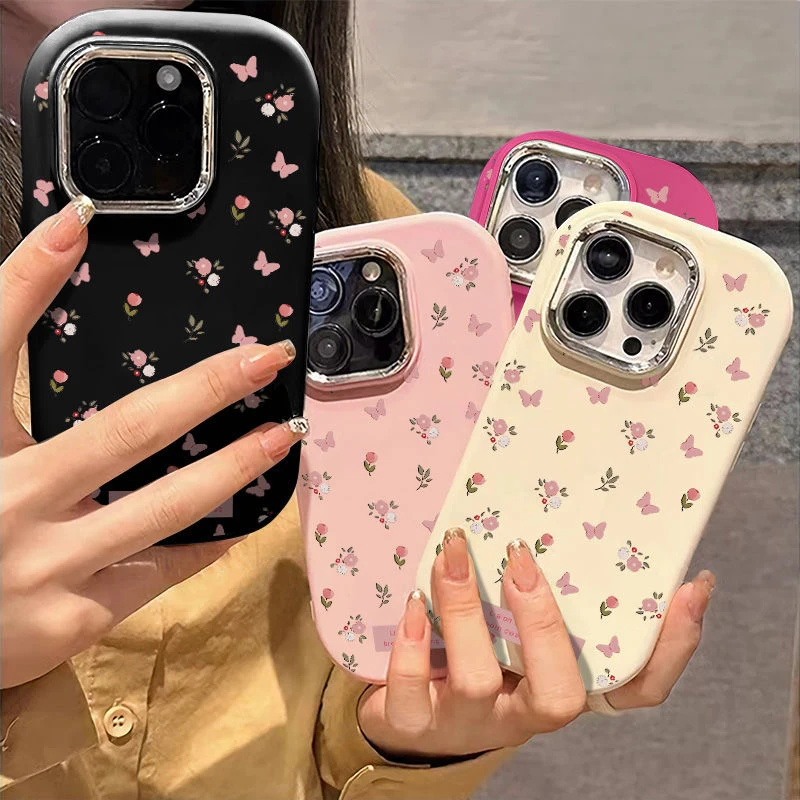 粉色小花金属框苹果华为荣耀vivo小米oppo手机壳卡通iPhone15