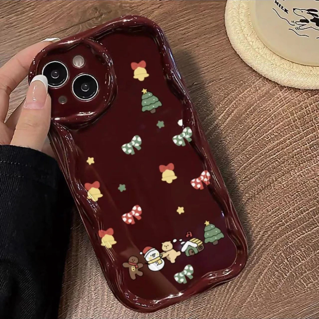 圣诞节奶油纹适用于苹果/OPPO/VIVO手机壳卡通波浪纹全包边软防
