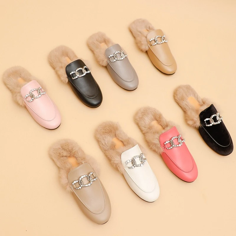 时尚软底毛毛拖鞋女外穿秋冬季穆勒鞋2025网红包头半拖平底鞋百搭