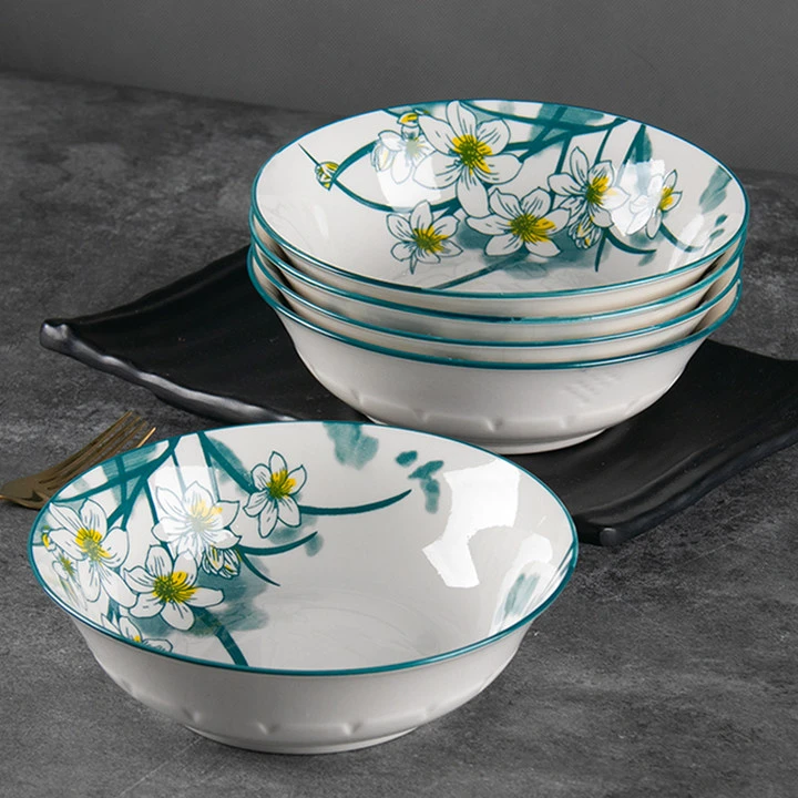 【6个装】7英寸水仙花陶瓷浮雕面碗破损联系客服