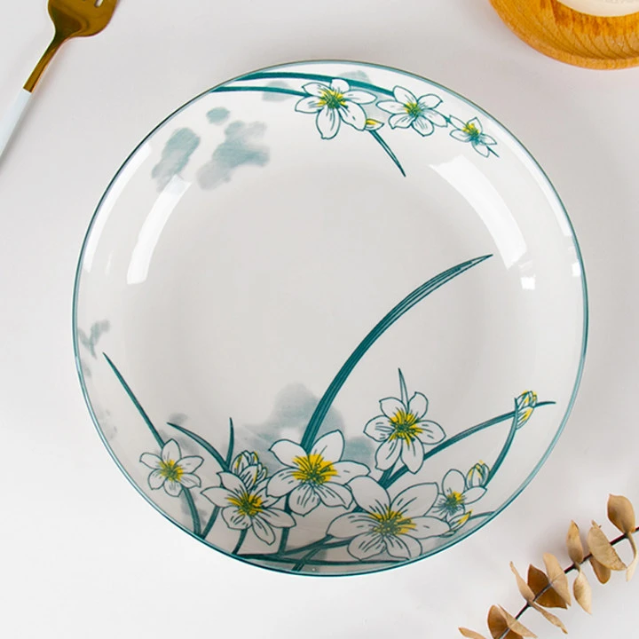 【兰研专享】6个装水仙花家用陶瓷8英寸圆盘菜盘釉下彩餐具