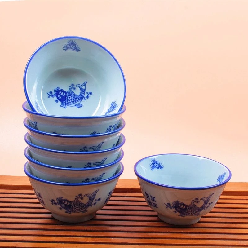 釉下彩防烫手工贴花多款青花碗陶瓷加厚汤碗小碗大米饭碗复古商用