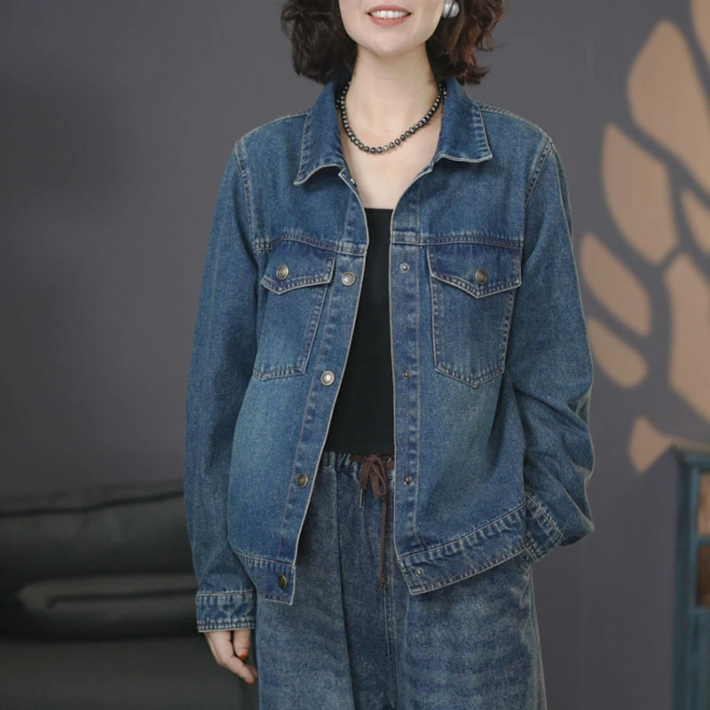 盼盼8731蓝#小雅秋季新款水洗牛仔外套百搭牛仔显瘦长袖牛仔夹克