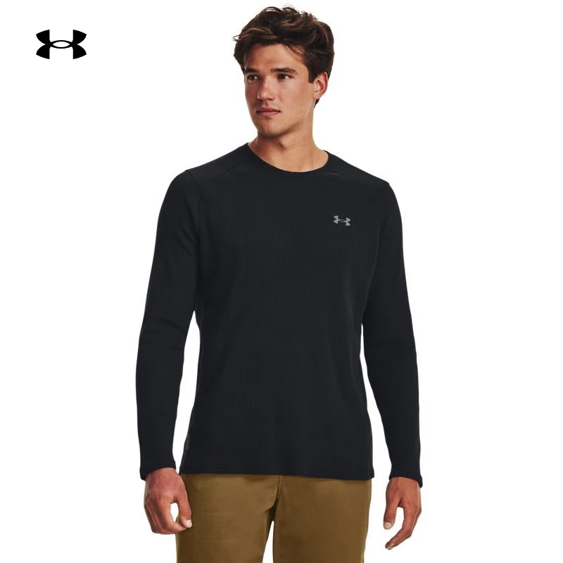 UA安德玛男长袖T恤新款黑色运动服上衣时尚休闲圆领套头衫1373179