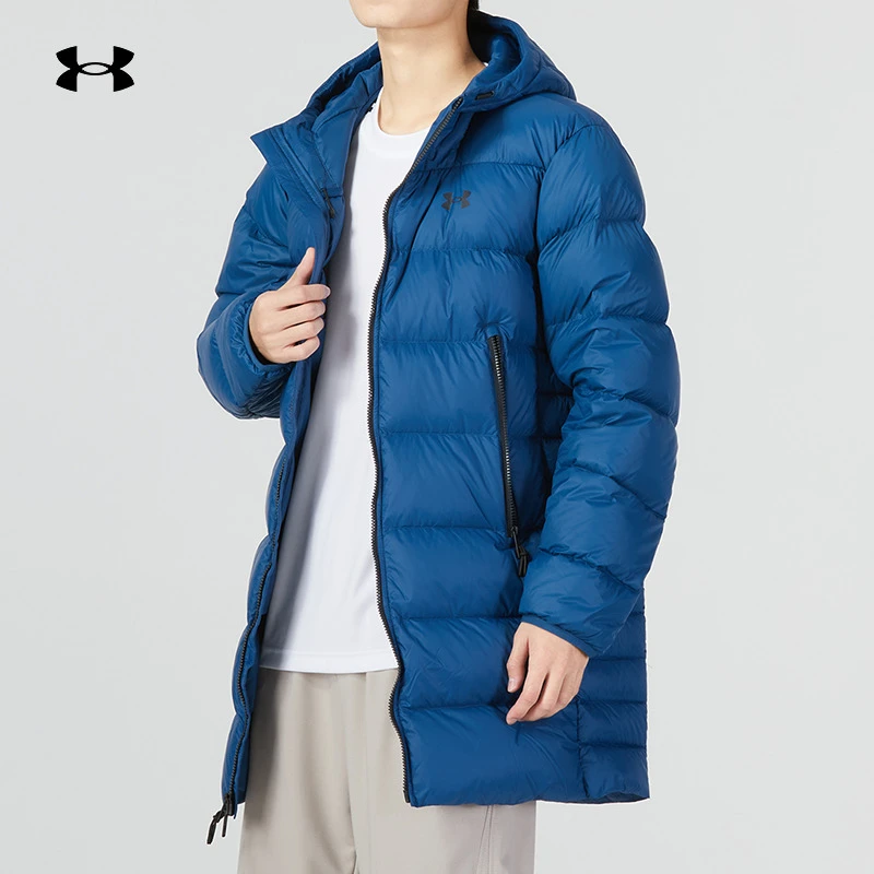 UA安德玛长款羽绒服男装冬季新款保暖休闲外套连帽运动服 1373663