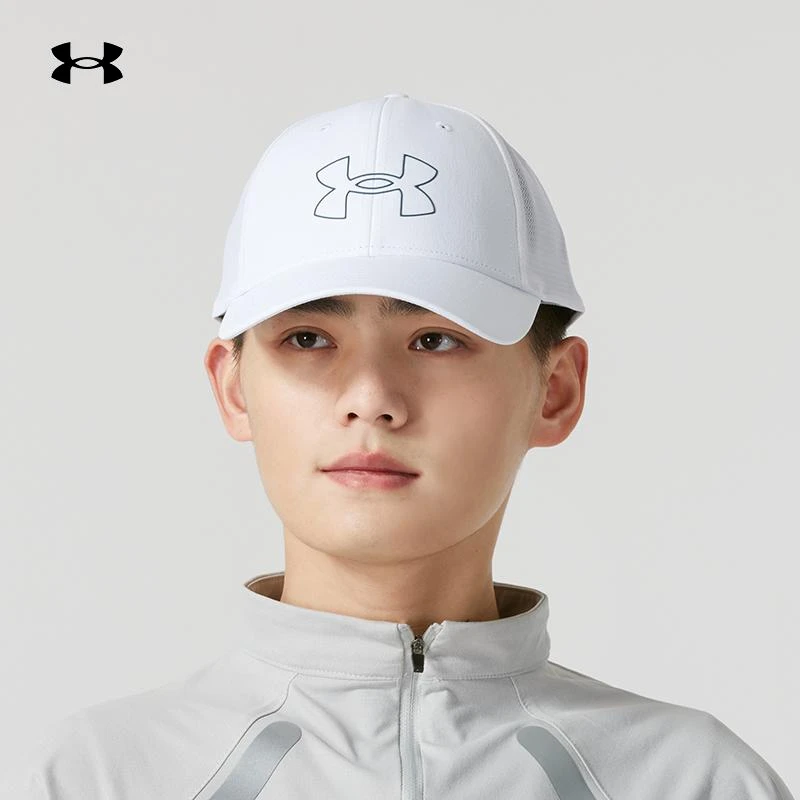 UA安德玛鸭舌帽男帽2025新款户外运动帽白色遮阳帽休闲帽1369805