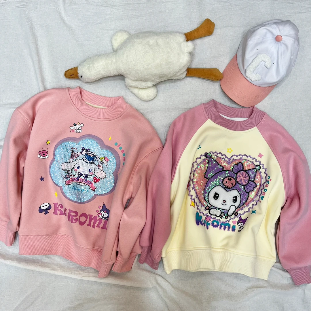 女童卡通卫休闲韩版印花立体图案秋季加绒圆领卫衣