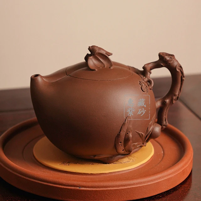 陈国良 紫砂 全手工福寿壶   原矿紫泥 450cc  花器纯手工