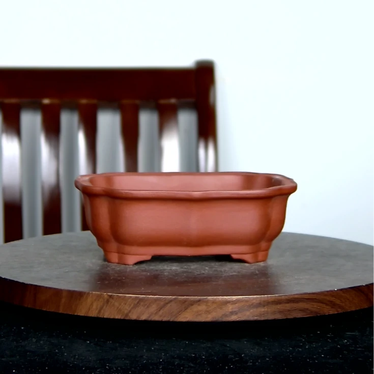 内径13.5*10*4cm紫砂红清水葵式花边长方马槽花盆