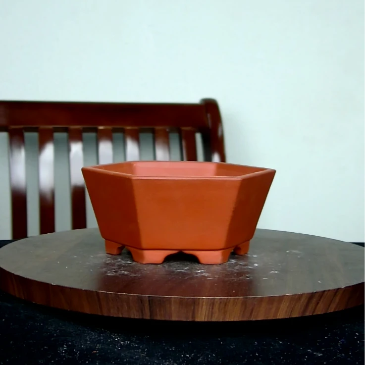 内径13.5*12*5cm紫砂红清水六方斗花盆