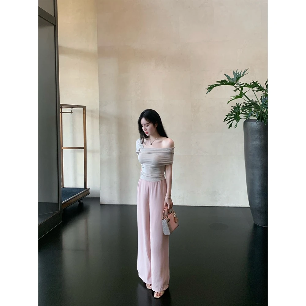 THE SWAN司凰轻奢 百搭气质纯欲2色修身上衣韩系针织短袖t恤女夏