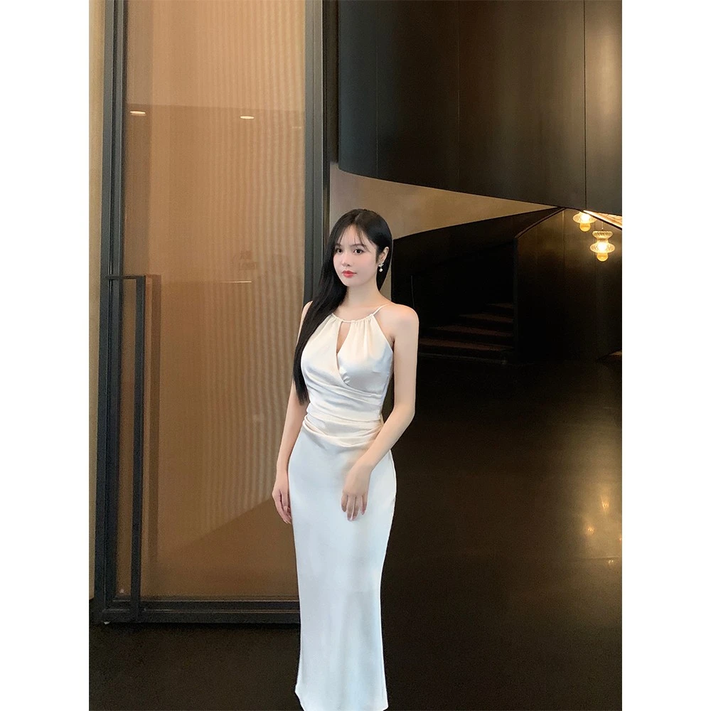 THE SWAN司凰 经典高级感裙子修身缎面吊带连衣裙3色