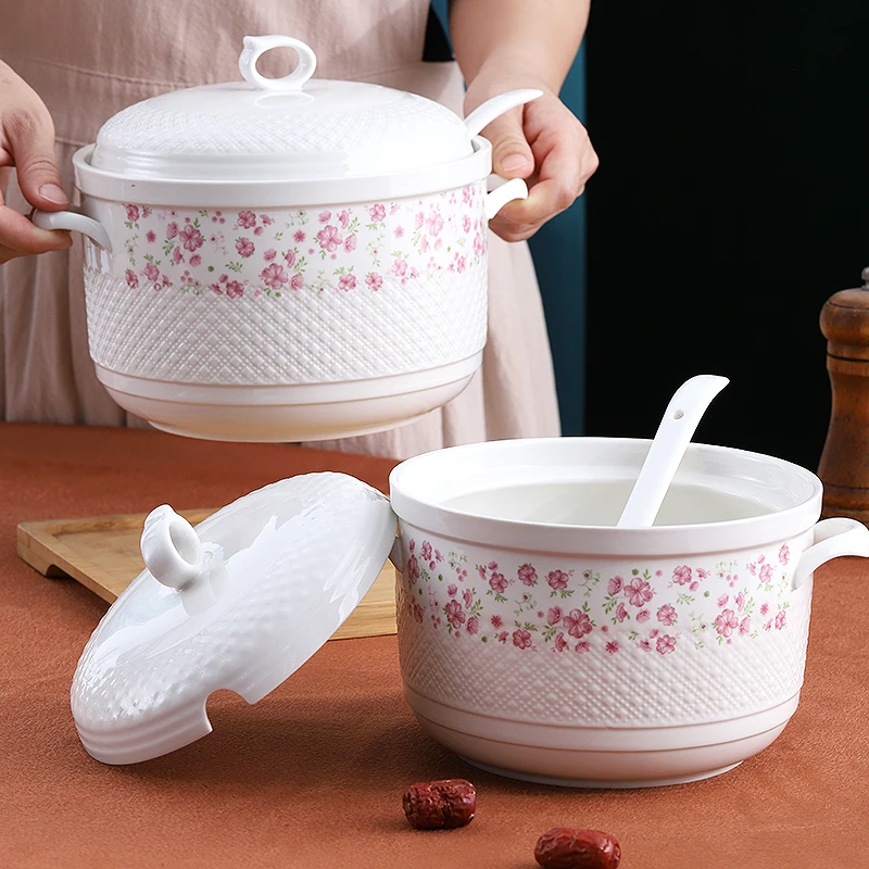 高档陶瓷大号猪油罐双耳家用厨房储油罐带盖小清新辣椒油罐3斤5斤