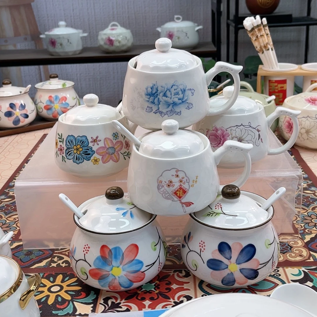 【闪购商品】瓷500毫升单柄四个花色各一带勺