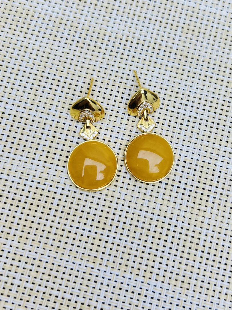 精品时尚蜜蜡鸡油黄耳饰精美气质百搭