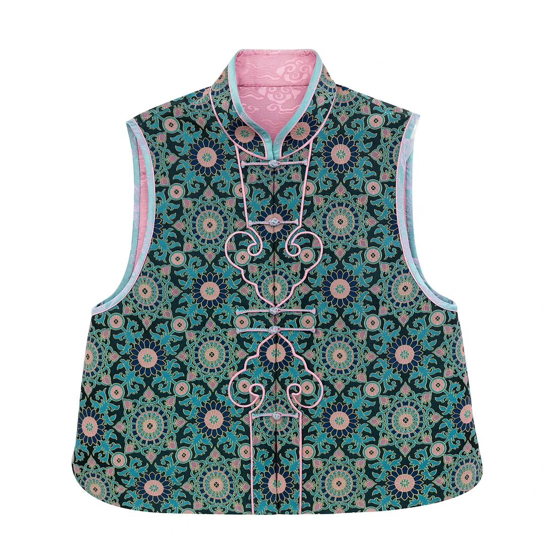 蚁人创意 上久楷大小团花纹花卉锦四重纬宋锦-马甲A136