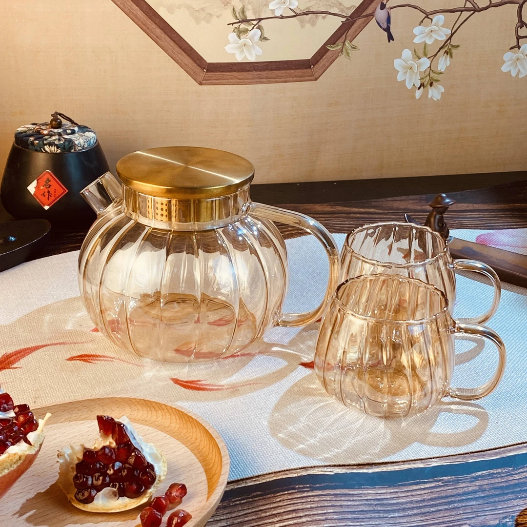 XL高硼硅材质【南瓜壶家用1壶2杯】南瓜煮茶壶高硼硅可明火可电陶炉