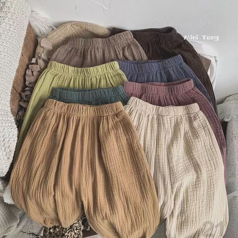 儿童防蚊裤夏透气2024纯色休闲男女宝宝束脚百搭空调长裤子外穿潮