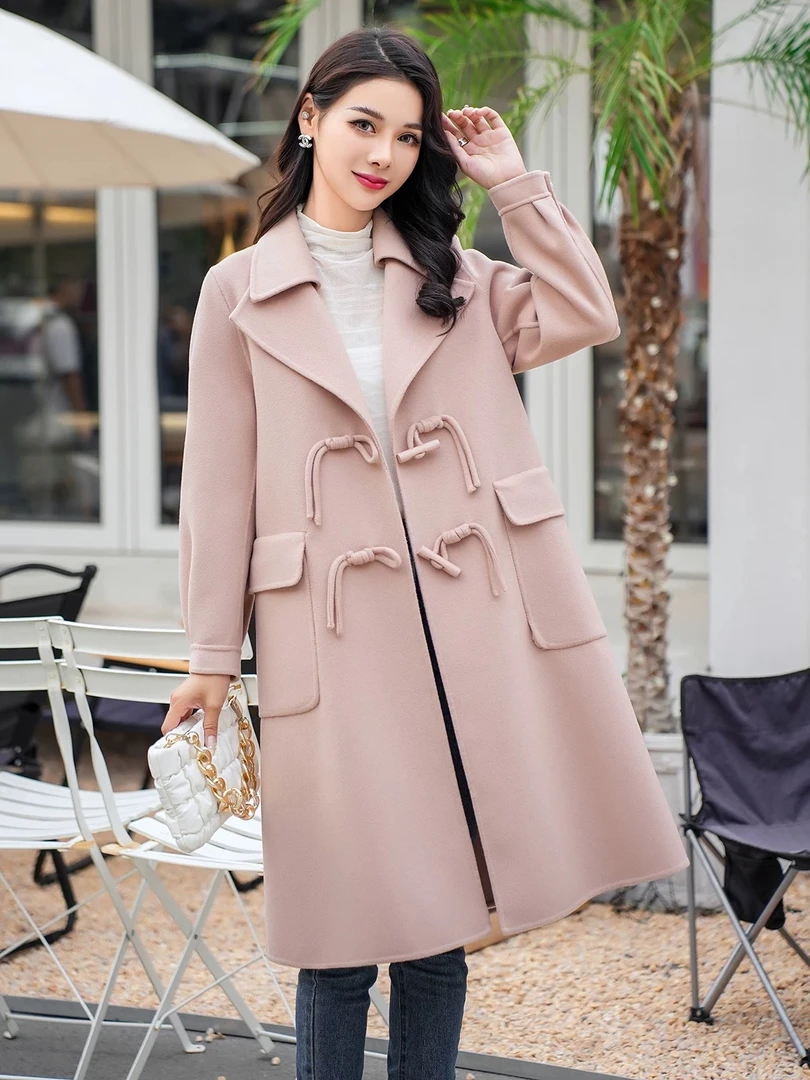 高端牛角扣双面羊毛大衣秋冬新款毛呢外套爆款#8188