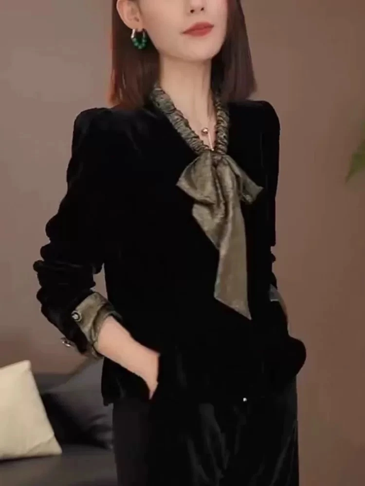 淑女气质蝴蝶结小衫飘带裙摆减龄衬衫#5811