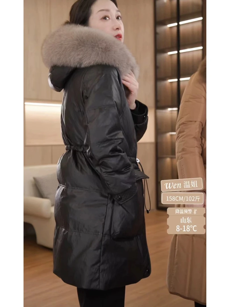 时尚洋气中长款女保暖厚皮外套#430836
