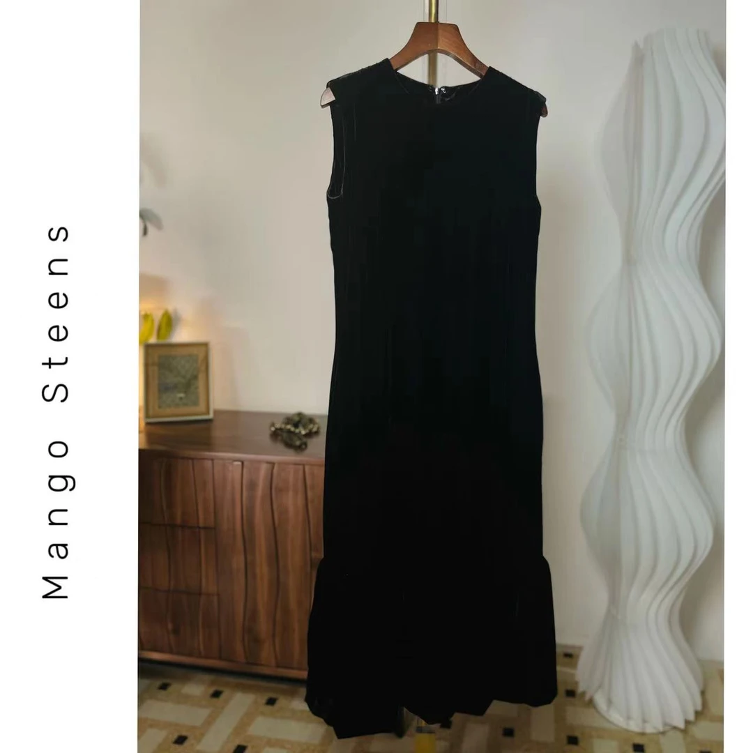 MANGO steen‘s丨法式无袖丝绒鱼尾连衣裙I747