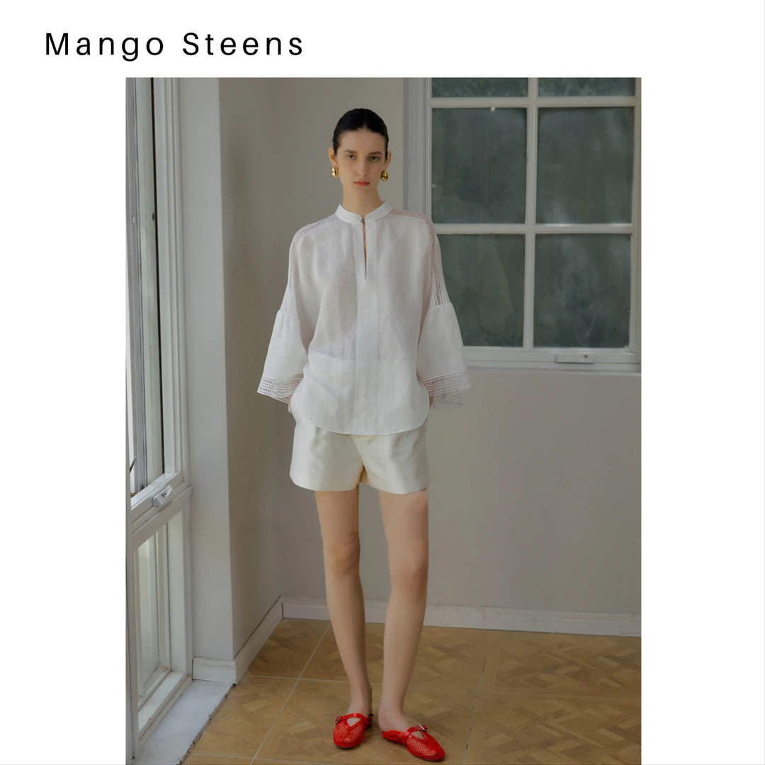 清货孤品/法式蕾丝刺绣亚麻上衣I3890