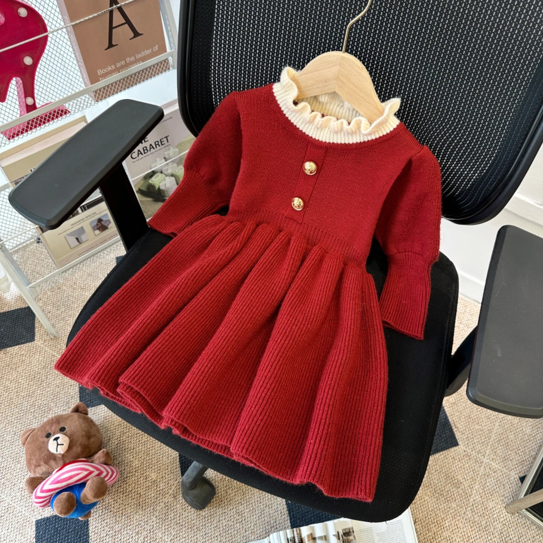 2024秋冬新款韩版洋气女童针织衫公主连衣裙毛衣儿童女宝宝百搭