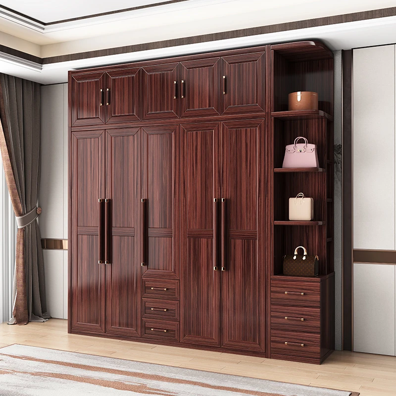 乌金木实木衣柜带顶柜转角柜新中式轻奢国潮卧室三四五六门衣橱