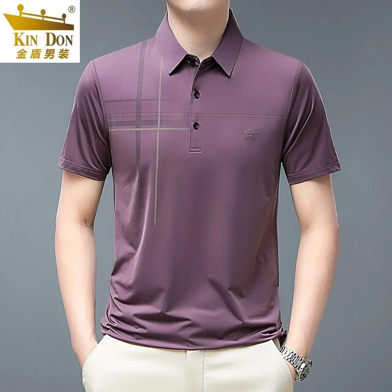 金盾男士冰丝Polo衫夏季薄款宽松翻领半袖中青年透气高档休闲商务