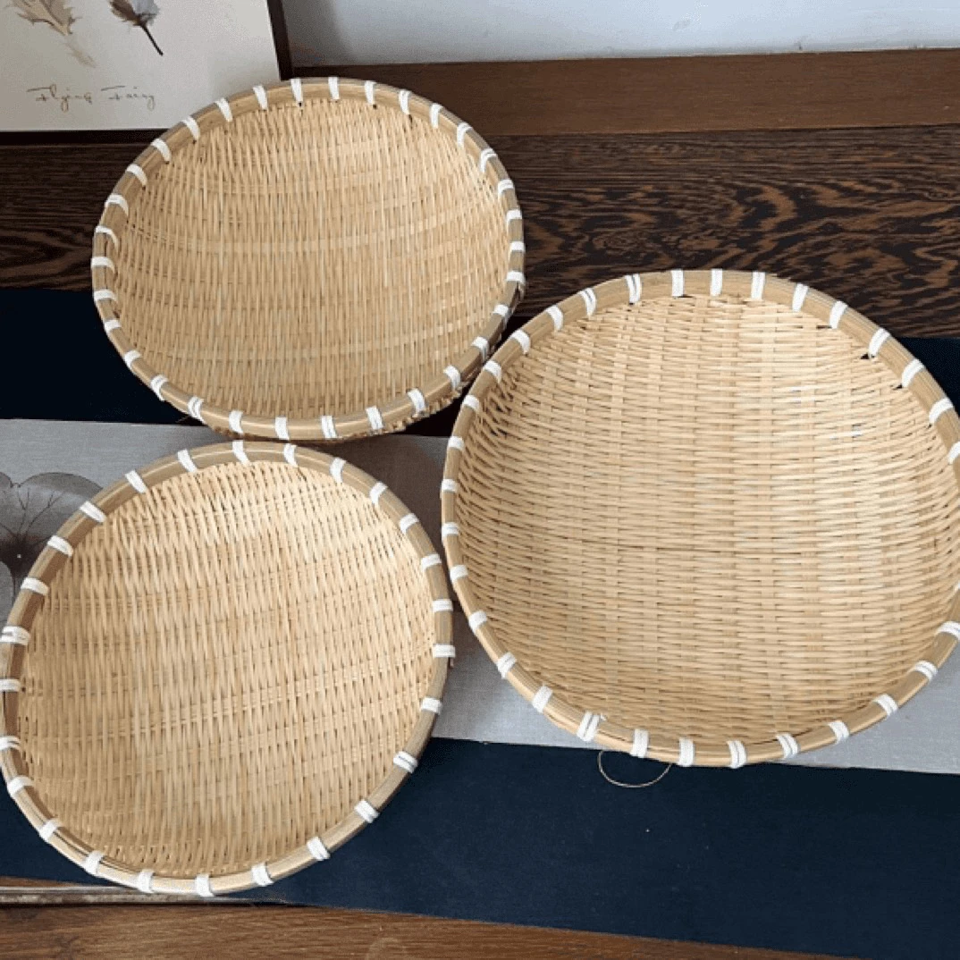 竹编馒头筐三件套25/28/30厘米天然环保手工农家编篮