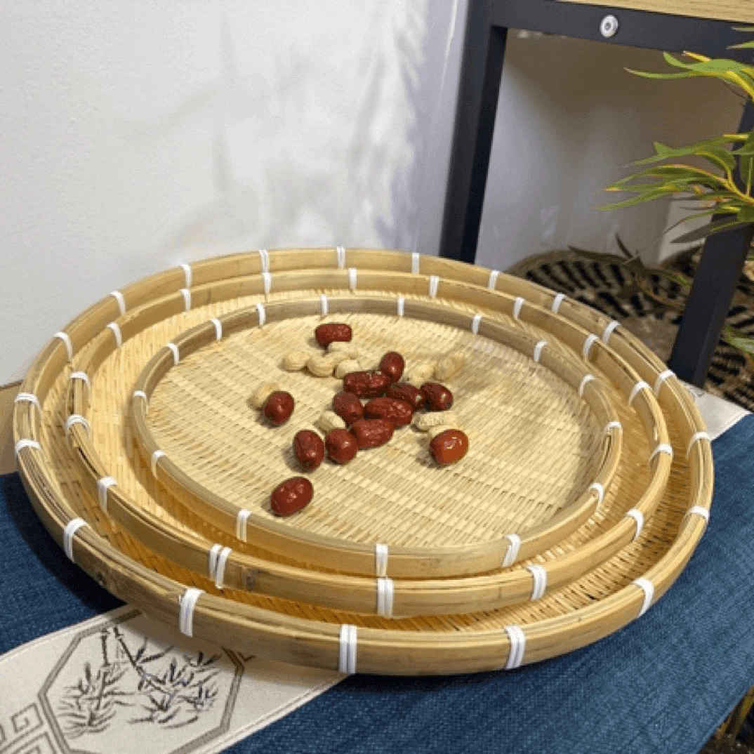 竹编晾晒簸箕盘三件套 30/35/42厘米