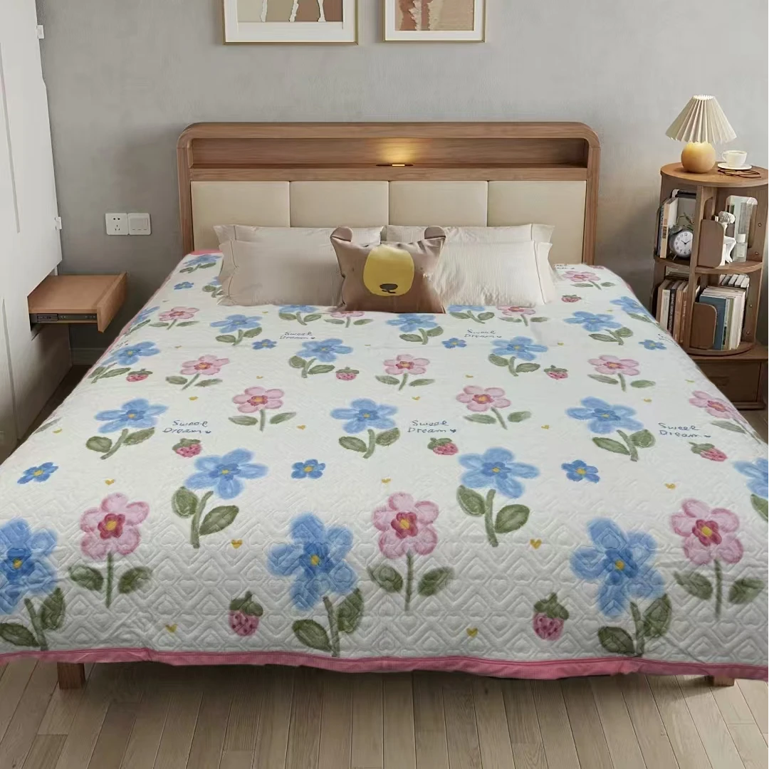 冬季保暖绗缝加厚加密亲肤裸睡可机洗不掉毛双面可用牛奶绒床盖