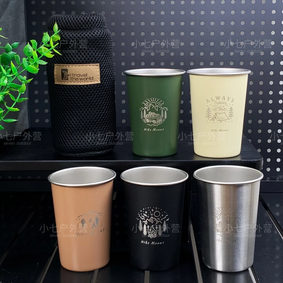 户外304不锈钢水杯350ml野营杯子酒杯咖啡杯烧烤啤酒杯5件套杯