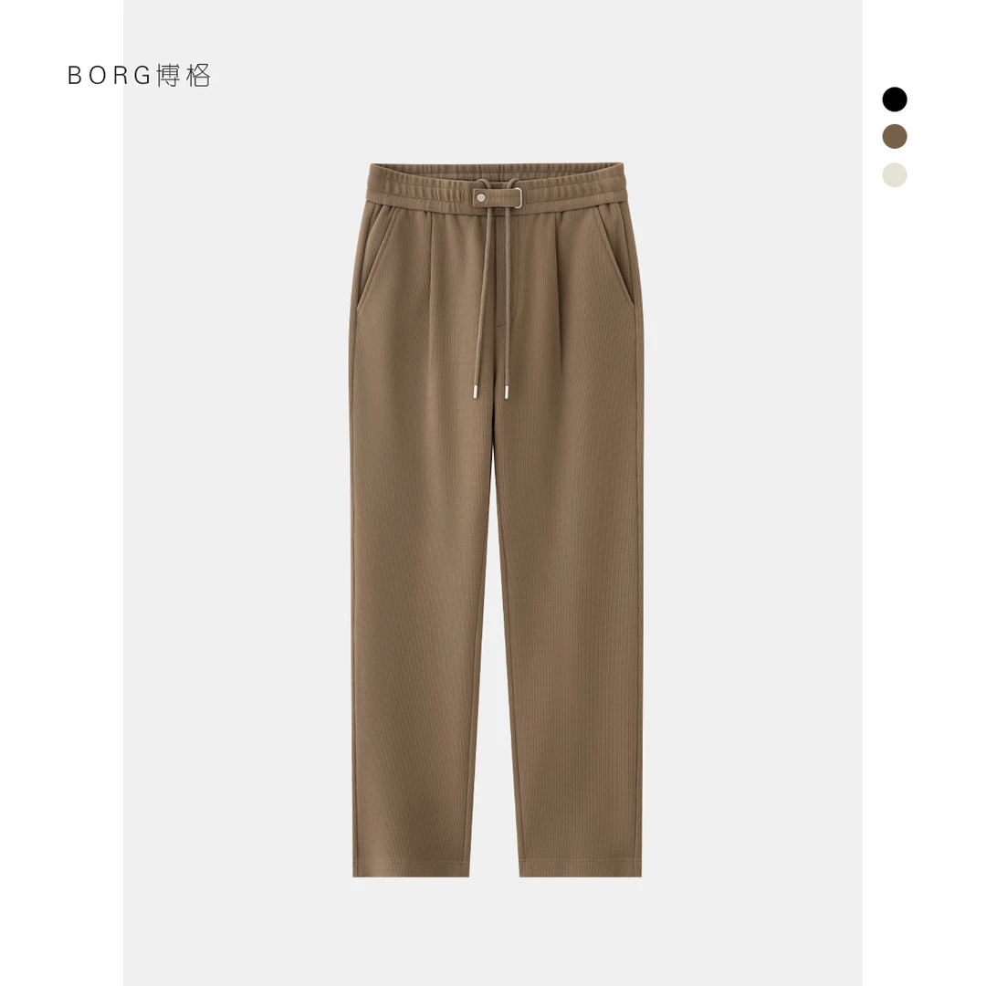 加绒秋冬华夫格休闲裤男士韩版百搭宽松直筒裤松紧腰卫裤显高长裤